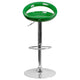 Green |#| Green Plastic Adjustable Height Barstool with Rounded Cutout Back & Chrome Base