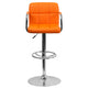 Orange |#| Orange Quilted Vinyl Adjustable Height Barstool with Arms and Chrome Base