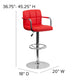 Red |#| Red Quilted Vinyl Adjustable Height Barstool with Arms and Chrome Base