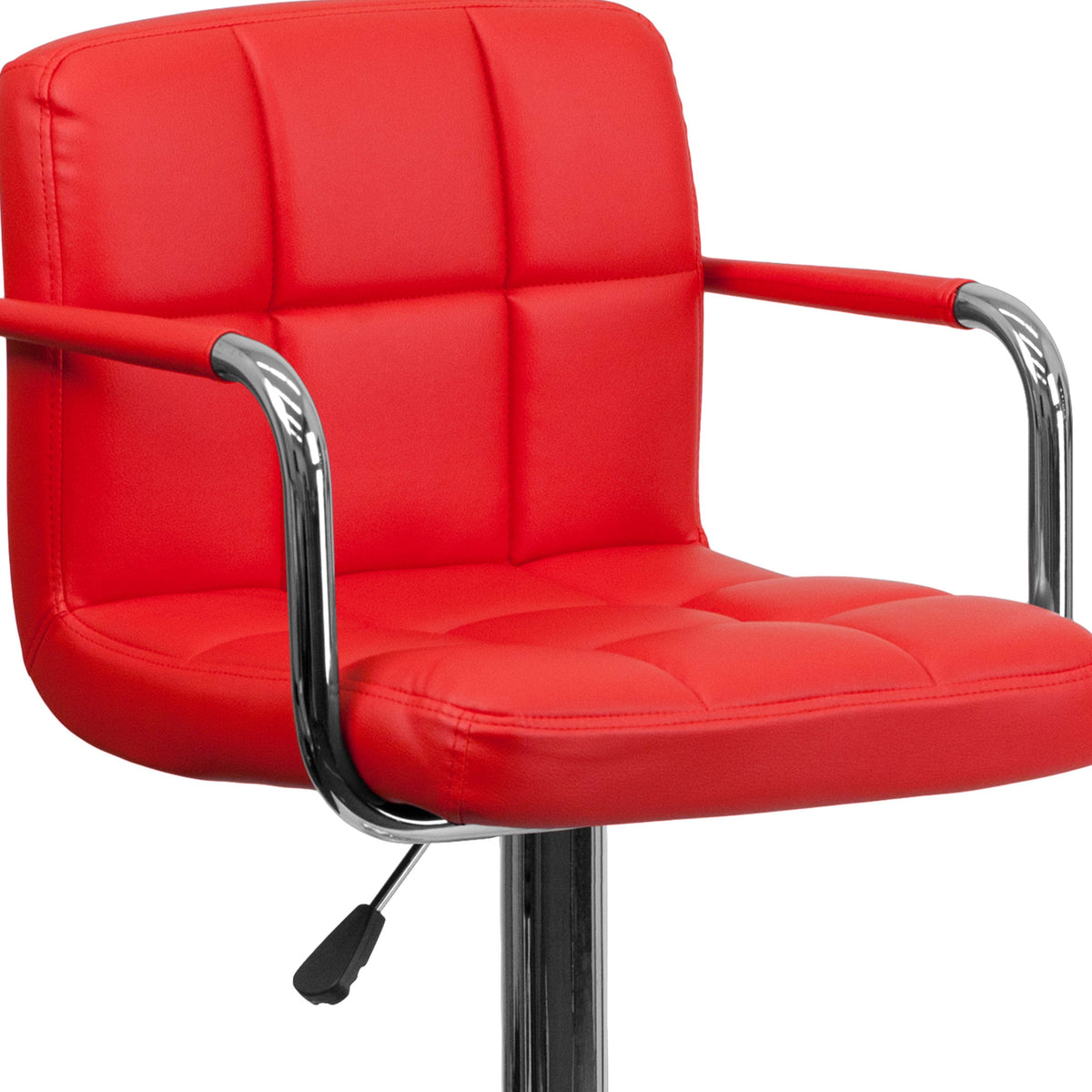 Red |#| Red Quilted Vinyl Adjustable Height Barstool with Arms and Chrome Base