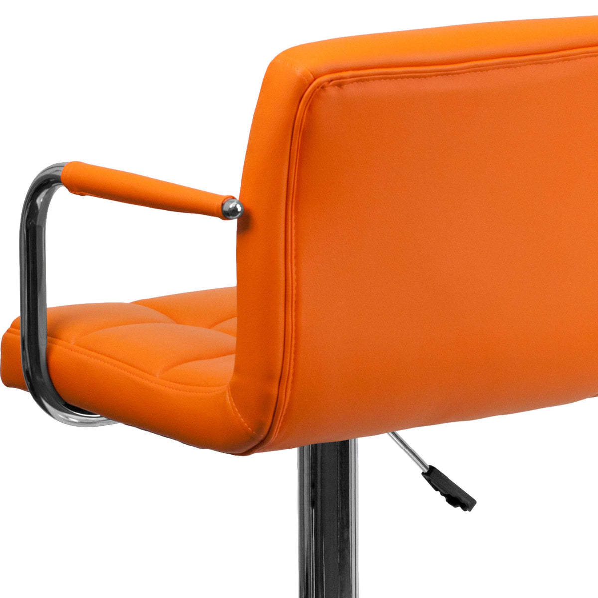 Orange |#| Orange Quilted Vinyl Adjustable Height Barstool with Arms and Chrome Base