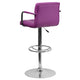 Purple |#| Purple Quilted Vinyl Adjustable Height Barstool with Arms and Chrome Base