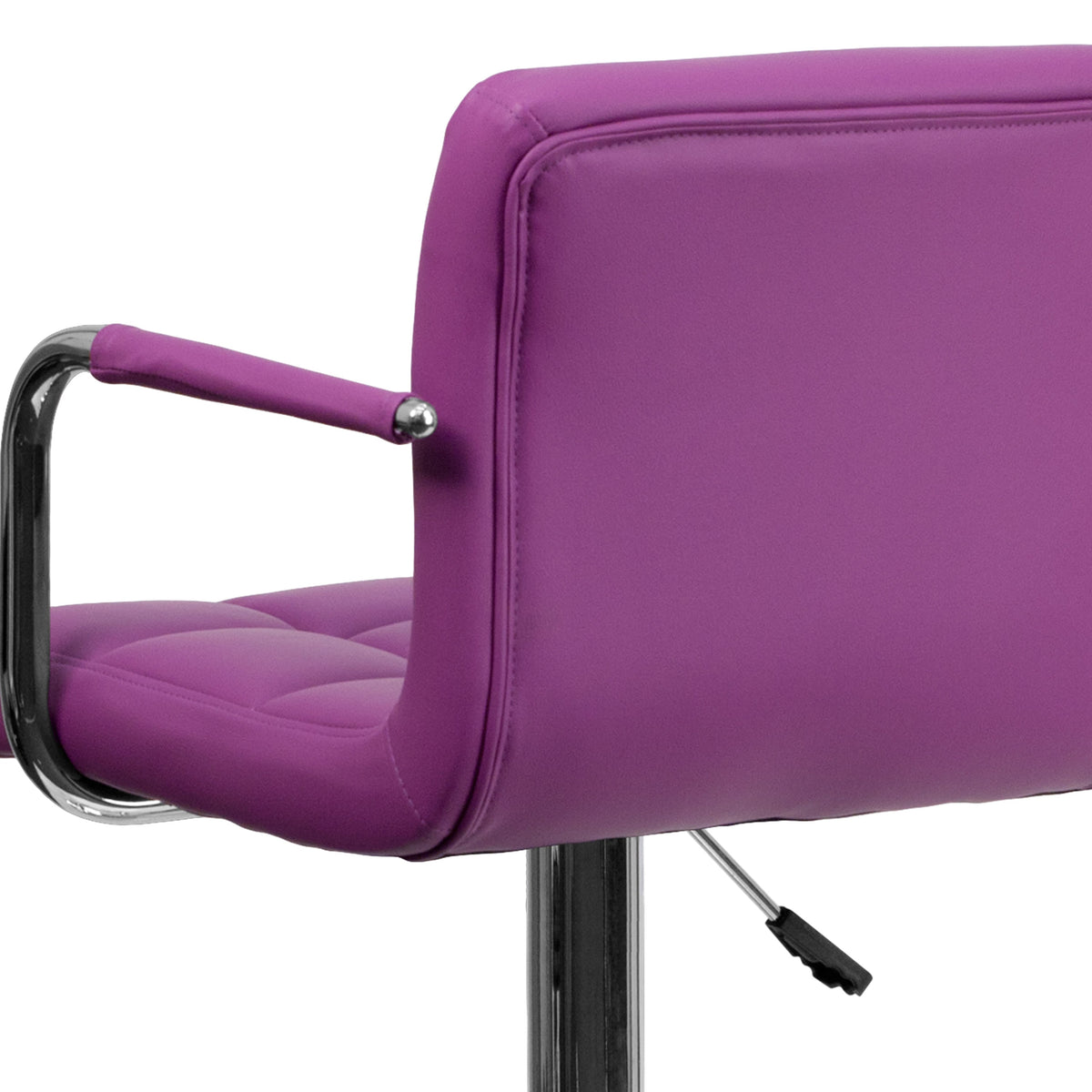 Purple |#| Purple Quilted Vinyl Adjustable Height Barstool with Arms and Chrome Base