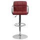 Burgundy |#| Burgundy Quilted Vinyl Adjustable Height Barstool with Arms and Chrome Base