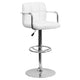 White |#| White Quilted Vinyl Adjustable Height Barstool with Arms and Chrome Base