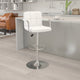 White |#| White Quilted Vinyl Adjustable Height Barstool with Arms and Chrome Base