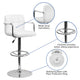 White |#| White Quilted Vinyl Adjustable Height Barstool with Arms and Chrome Base