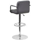 Gray |#| Gray Quilted Vinyl Adjustable Height Barstool with Arms and Chrome Base