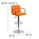 Orange |#| Orange Quilted Vinyl Adjustable Height Barstool with Arms and Chrome Base