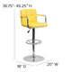 Yellow |#| Yellow Quilted Vinyl Adjustable Height Barstool with Arms and Chrome Base