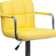 Yellow |#| Yellow Quilted Vinyl Adjustable Height Barstool with Arms and Chrome Base