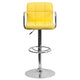 Yellow |#| Yellow Quilted Vinyl Adjustable Height Barstool with Arms and Chrome Base