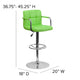 Green |#| Green Quilted Vinyl Adjustable Height Barstool with Arms and Chrome Base