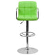 Green |#| Green Quilted Vinyl Adjustable Height Barstool with Arms and Chrome Base