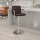 Brown |#| Brown Quilted Vinyl Adjustable Height Barstool with Arms and Chrome Base