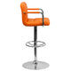 Orange |#| Orange Quilted Vinyl Adjustable Height Barstool with Arms and Chrome Base