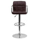 Brown |#| Brown Quilted Vinyl Adjustable Height Barstool with Arms and Chrome Base