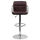 Brown |#| Brown Quilted Vinyl Adjustable Height Barstool with Arms and Chrome Base