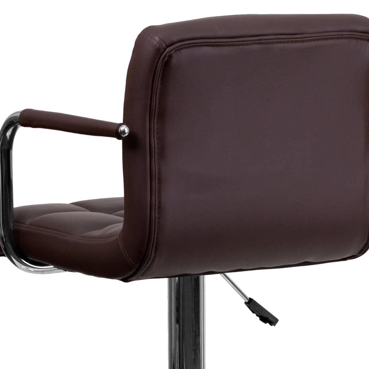 Brown |#| Brown Quilted Vinyl Adjustable Height Barstool with Arms and Chrome Base