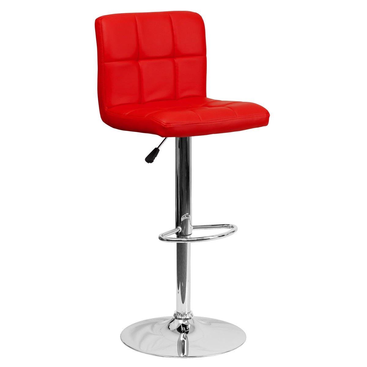 Red |#| Contemporary Red Quilted Vinyl Adjustable Height Barstool with Chrome Base