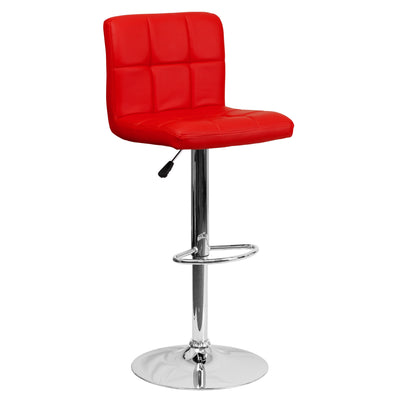 Contemporary Quilted Vinyl Adjustable Height Barstool with Chrome Base