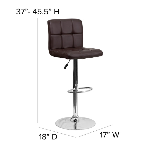 Brown |#| Contemporary Brown Quilted Vinyl Adjustable Height Barstool with Chrome Base