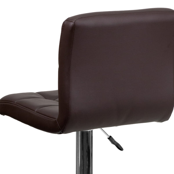 Brown |#| Contemporary Brown Quilted Vinyl Adjustable Height Barstool with Chrome Base