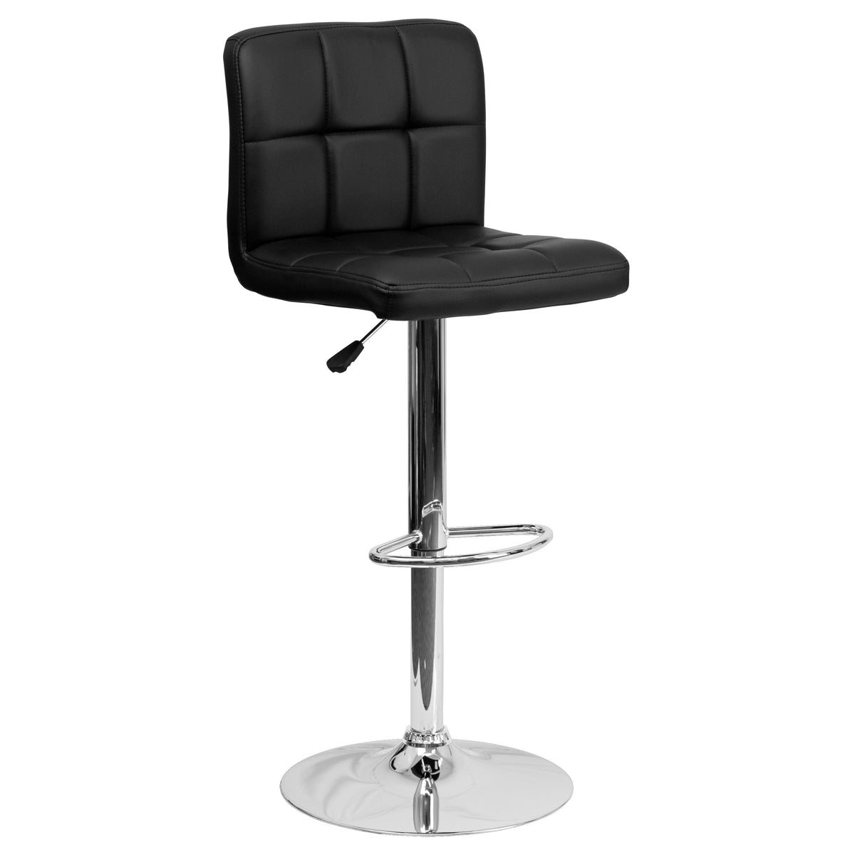 Black |#| Contemporary Black Quilted Vinyl Adjustable Height Barstool with Chrome Base