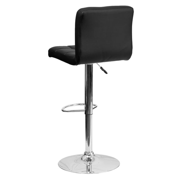 Black |#| Contemporary Black Quilted Vinyl Adjustable Height Barstool with Chrome Base