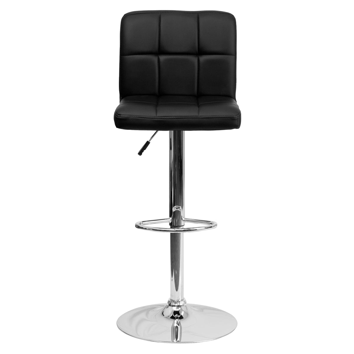 Black |#| Contemporary Black Quilted Vinyl Adjustable Height Barstool with Chrome Base