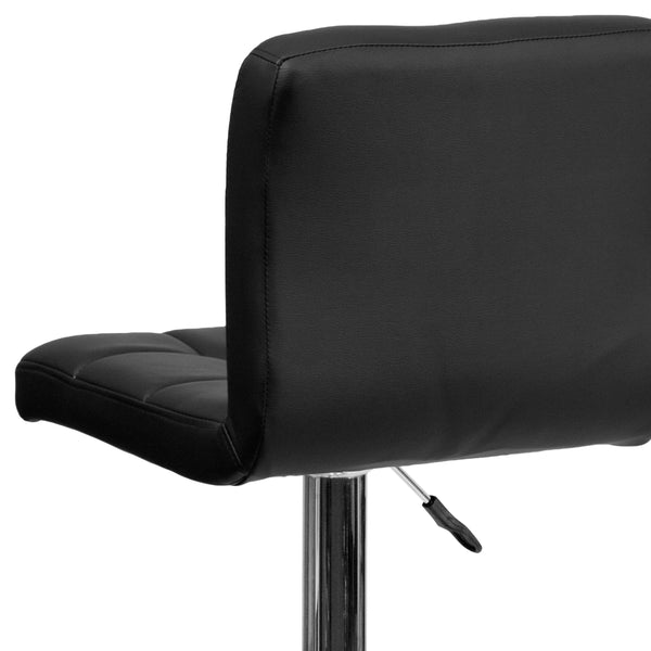 Black |#| Contemporary Black Quilted Vinyl Adjustable Height Barstool with Chrome Base