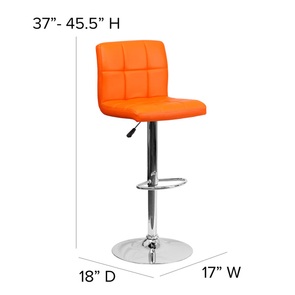 Orange |#| Contemporary Orange Quilted Vinyl Adjustable Height Barstool with Chrome Base