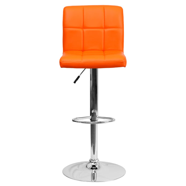 Orange |#| Contemporary Orange Quilted Vinyl Adjustable Height Barstool with Chrome Base