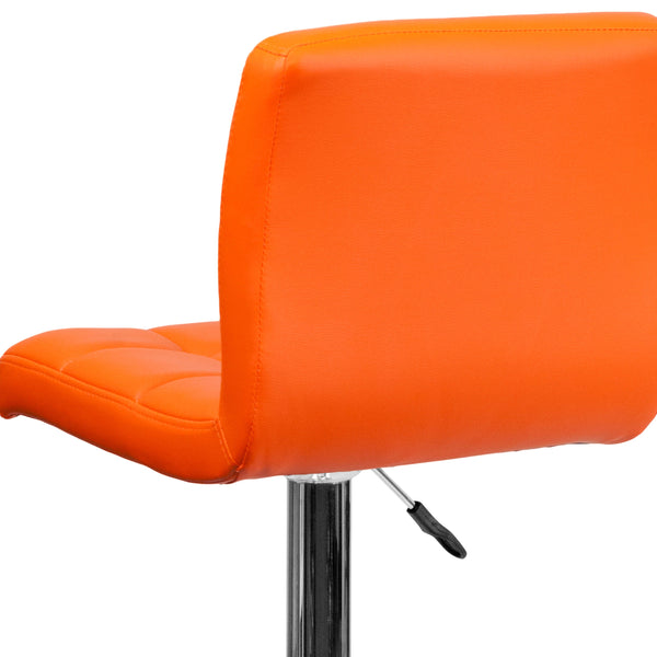 Orange |#| Contemporary Orange Quilted Vinyl Adjustable Height Barstool with Chrome Base