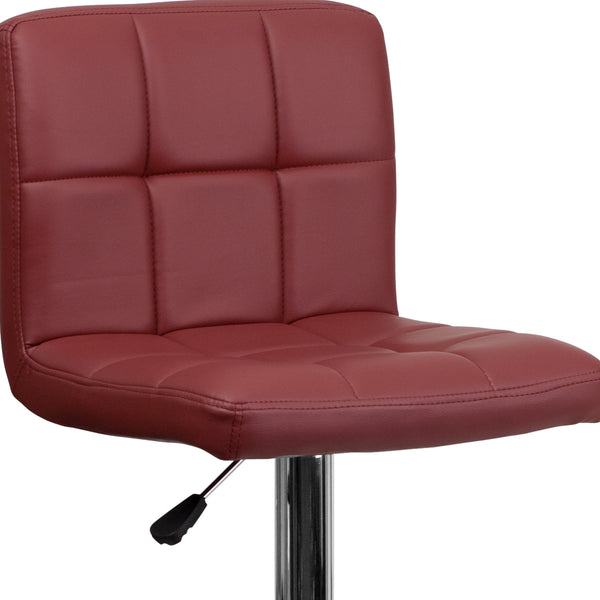 Burgundy |#| Contemporary Burgundy Quilted Vinyl Adjustable Height Barstool with Chrome Base