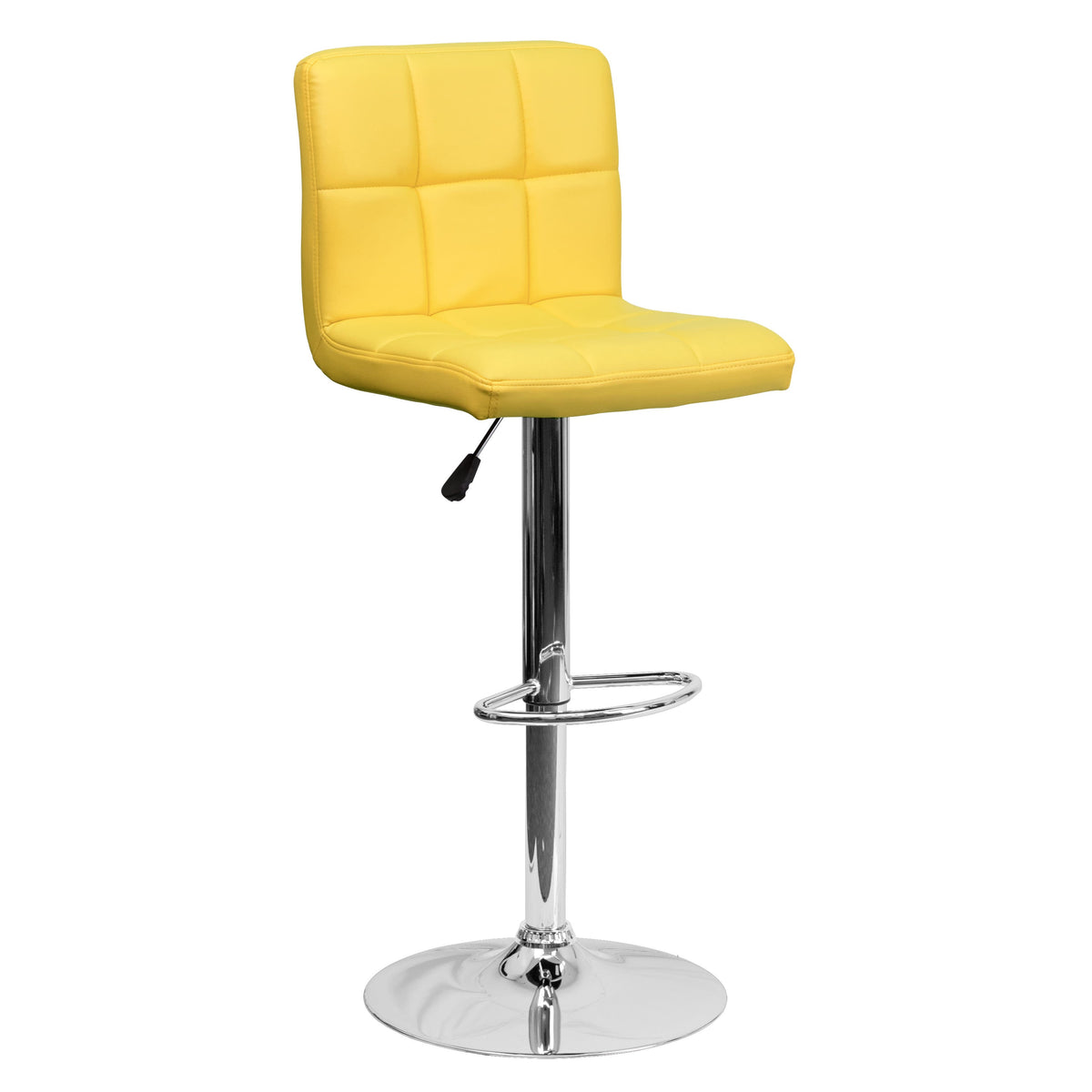 Yellow |#| Contemporary Yellow Quilted Vinyl Adjustable Height Barstool with Chrome Base