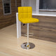 Yellow |#| Contemporary Yellow Quilted Vinyl Adjustable Height Barstool with Chrome Base