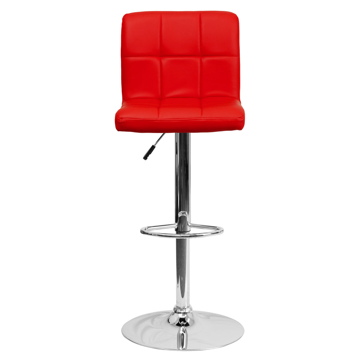 Red |#| Contemporary Red Quilted Vinyl Adjustable Height Barstool with Chrome Base