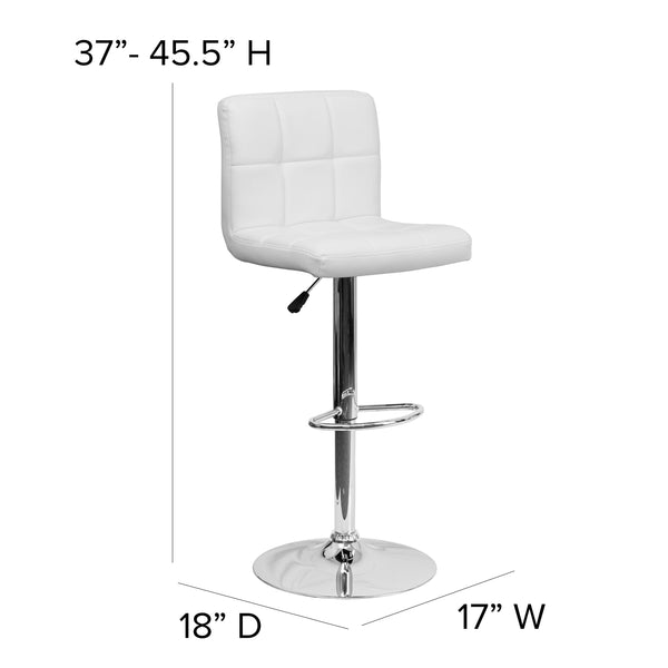 White |#| Contemporary White Quilted Vinyl Adjustable Height Barstool with Chrome Base