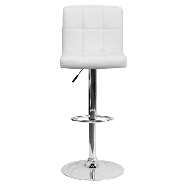 White |#| Contemporary White Quilted Vinyl Adjustable Height Barstool with Chrome Base