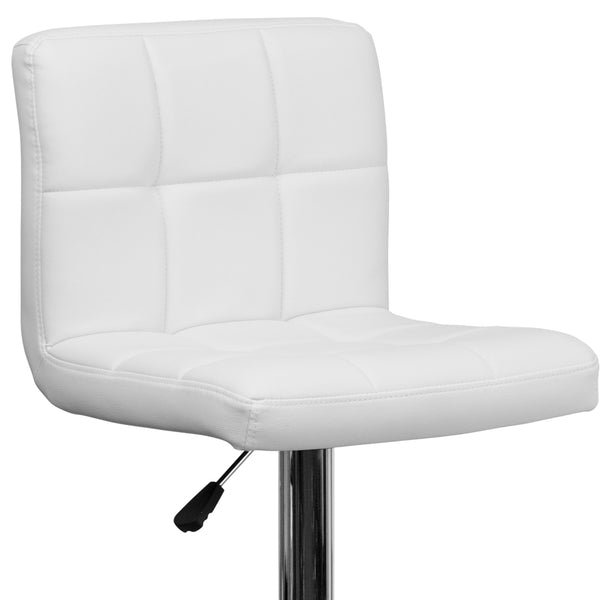 White |#| Contemporary White Quilted Vinyl Adjustable Height Barstool with Chrome Base