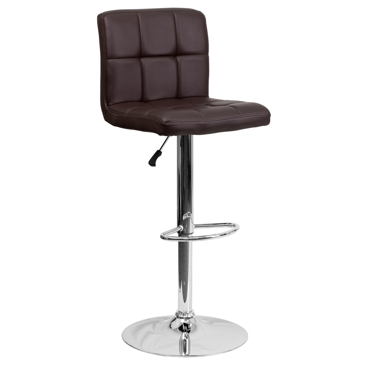 Brown |#| Contemporary Brown Quilted Vinyl Adjustable Height Barstool with Chrome Base