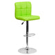 Green |#| Contemporary Green Quilted Vinyl Adjustable Height Barstool with Chrome Base