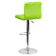 Green |#| Contemporary Green Quilted Vinyl Adjustable Height Barstool with Chrome Base