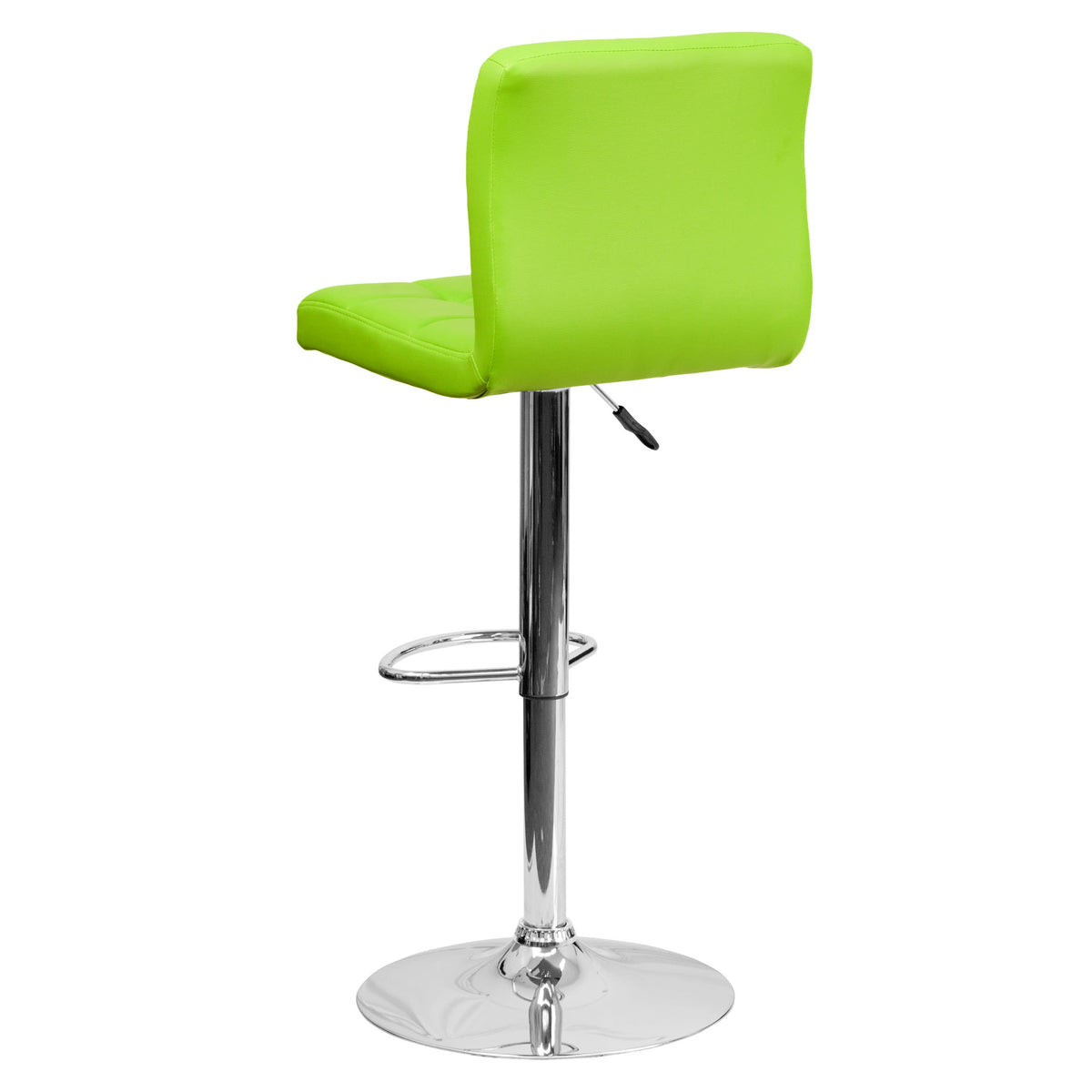 Green |#| Contemporary Green Quilted Vinyl Adjustable Height Barstool with Chrome Base