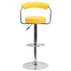 Yellow |#| Contemporary Yellow Vinyl Adjustable Height Barstool with Arms and Chrome Base