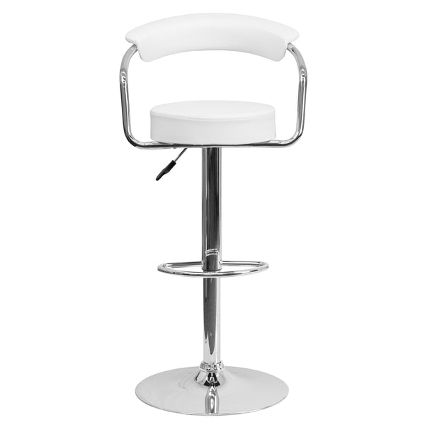 Black |#| Contemporary Black Vinyl Adjustable Height Barstool with Arms and Chrome Base