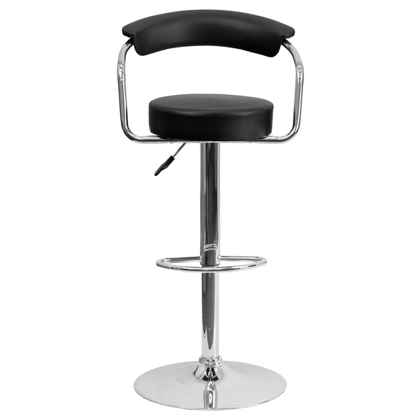 Brown |#| Contemporary Brown Vinyl Adjustable Height Barstool with Arms and Chrome Base