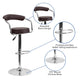 Brown |#| Contemporary Brown Vinyl Adjustable Height Barstool with Arms and Chrome Base