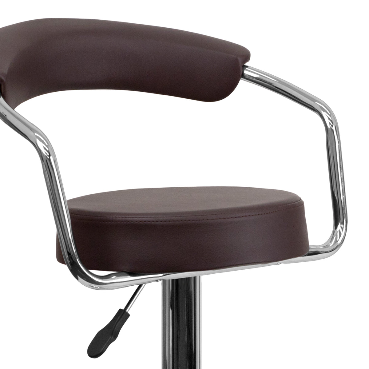 Brown |#| Contemporary Brown Vinyl Adjustable Height Barstool with Arms and Chrome Base